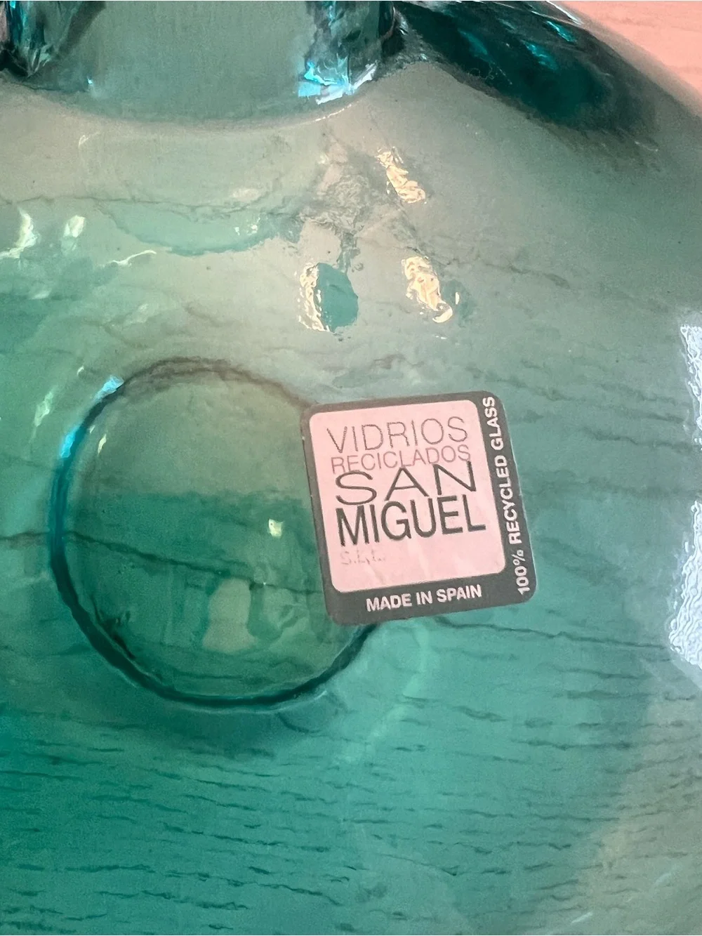 San Miguel Made in Spain Recycled Glass Round Flat Teal Vase- NWT!